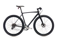 a black bike is shown against a white background