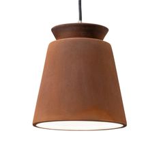 a brown pendant light hanging from a ceiling