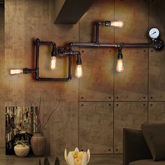 Industrial Black Metal Maze Sconce Light With Water Pipe - 5-Light Restaurant Wall Lamp Pipe Wall Lamp, Labyrinth Design, Maze Design, Industrial Wall Lamp, Edison Lamp, Pipe Lighting, Black Wall Lamps, Pipe Lamp, Electric Bulb