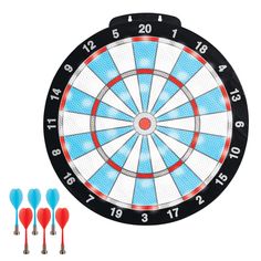 three darts are in the middle of a dart board and four other darts are next to it