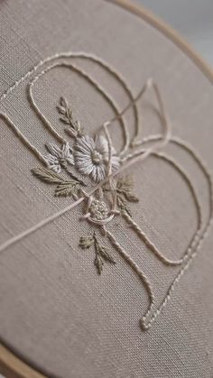 a close up of a embroidery on a piece of cloth