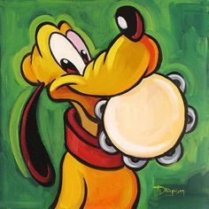 a painting of a cartoon dog holding a drum