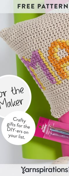 a crocheted pillow with the text free pattern for the maker crafty gift for the diy on your list