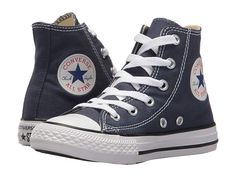 Converse Kids Chuck Taylor(r) All Star(r) Core Hi (Little Kid) - Kids Shoes : Navy : You grew up with them, now it's their turn! Featured in a classic canvas upper with a traditional lace-up closure, these round-toe Converse Kids Chuck Taylor All-Star Core Hi top sneakers are the go-to choice for your mini-me! A breathable canvas lining and cushioned footbed provide hours of comfort, while classic Chuck Taylor All Star hits like the toe cap, textured toe bumper, medial metal rivets and the iconi Navy Converse, Star Core, Taylor R, Kids Converse, Hi Top, Classic Shoes, Converse Chuck Taylor All Star, Rubber Heels, Converse All Star