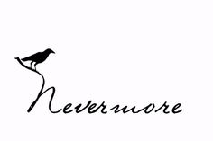 a black bird sitting on top of a branch with the word nevermore written below it