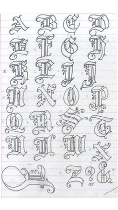 some type of writing on lined paper with the letters in different styles and fonts