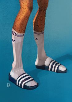 Poster - Digital illustration of a kid wearing adidas slides and socks Adidas Illustration Art, Adidas Infographic, Adidas Logo Beach Slides, Blue Adidas Synthetic Slides, Adidas Non-slip Slides For Streetwear, Adidas Socks, Adidas Art, Adidas Slides, Kids Wear