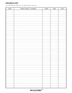 a mileage log is shown in the form of a sheet with lines on it