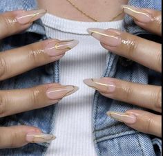 Gold Chrome Line Nails, Long Almond Nail Inspiration, Textures Nails, Nude Baddie Nails Almond, Almond Nails Simple Design, Natural Nail Looks, Almond Nails Black Women, Nude Nails Black Women, Stylish Almond Nails