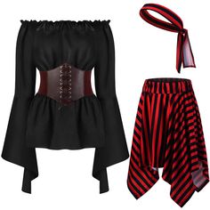 PRICES MAY VARY. Package Includes: you will receive 1 set of pirate costume women, including 1 piece of renaissance blouse top, 1 piece of tied corset waist belt, 1 piece of red and black striped pirate skirt, and 1 piece of stripes headscarf, which will meet your need of taking a party or cosplay Pirate Costumes for Women: themed of pirate, the clothes in the set are of the same style, which will meet your need to wearing like a pirate; Besides, you can wear the pirate costume together with you Womens Pirate Costume, Pirate Skirt, Pirate Blouse, Pirate Costume Diy, Corset Waist Belt, Female Pirate Costume, Pirate Halloween Costumes, Pirate Outfit, Pirate Fashion