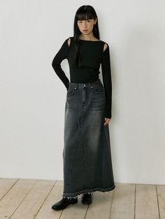 Composition : COTTON 100%Color : BlackCountry of Origin : Republic of Korea Black Denim Long Skirt Outfit, Long Black Denim Skirt Outfit, Long Black Denim Skirt, Denim Long Skirt Outfit, Denim Skirt Winter, Black Denim Skirt Outfit, Denim Long Skirt, Long Outfit, Denim Skirt Outfits