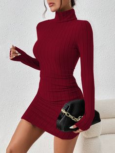 Main fabric composition: polyester (polyester fiber) Cross border style type: elegant temperament        -chiquechics Xmas Party Dresses, Dresses Elegant Long, Dress For Christmas, Wine Red Dress, American Queen, Queen Style, Ribbed Dress, Ladies Gown, Mini Robes