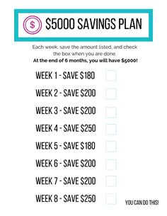 a printable savings plan with the words, $ 5000 savings plan