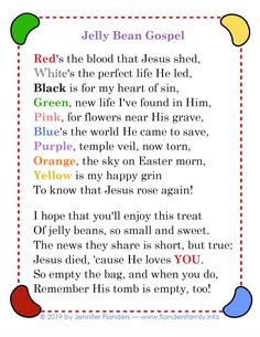 the poem for jelly bean gospel, which is written in different colors and font