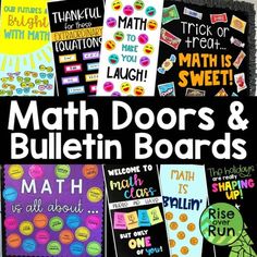 a bulletin board with lots of math doors and bulletin boards