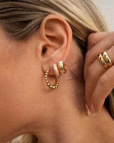 Earrings, Ear Piercings, Chunky Hoops, Hoops, Gold Earrings, Gold Jewelry, Three Ear Piercings Big Hoops Earrings, Rectangular Earrings, Chunky Pearls, Chunky Hoop Earrings, Chunky Earrings, Hoops Gold, Hoop Earring Sets, Cubic Zirconia Earrings, Hypoallergenic Earrings