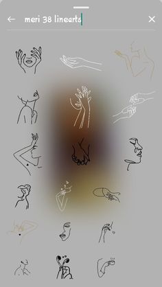 an image of various hand gestures drawn on paper with the words meri 38 linens