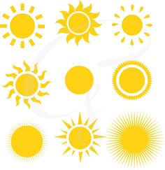 the sun icon set is shown in yellow and has six different shapes, including one with four