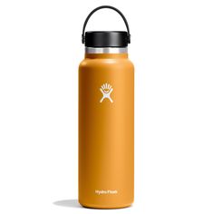 the hydro flask water bottle is shown in an orange color