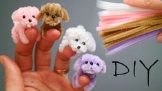 someone is holding five small stuffed animals in their hands, with the words diy written below them