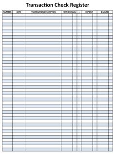 a check register is shown in the form of a sheet with lines and numbers on it