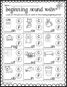 the beginning sound worksheet for preschool to practice letter sounds and spelling with pictures