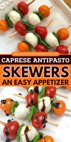 Make this easy appetizer perfect for a New Year's Eve food idea! This Caprese Antipasto Skewers recipe features Cherry tomatoes, fresh basil leaves, and mozzarella balls drizzled with an easy balsamic glaze. Pin the best Holiday appetizer now! Caprese Skewers Wreath, Italian Skewers Appetizers, New Years Eve Food Appetizers, Tomato Mozzarella Skewers, New Year's Eve Food, Italian Appetizers Easy, Caprese Appetizer, Last Minute Appetizer, Best Holiday Appetizers