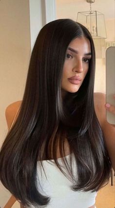 Dark Brunette Hair, Blowout Hair, Sleek Hairstyles, Haircuts For Long Hair, Hair Inspo Color