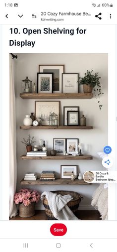 an instagram page with shelves and pictures on it