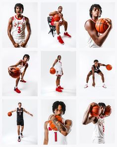 the basketball players are posing for their photos in different poses and numbers on their shirts