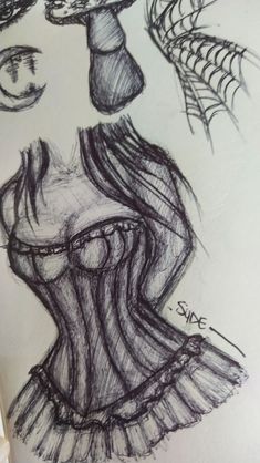 a drawing of a woman's dress with spider webs on the top and bottom