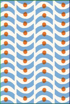 an abstract pattern with orange circles on blue waves