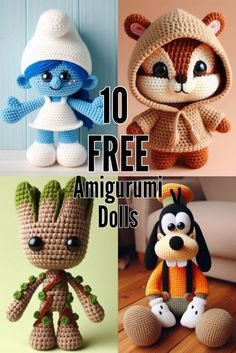 crocheted amigurmi dolls are featured in this article for free to make