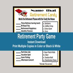 a retirement party game with the text, print multiple copies in color or black and white