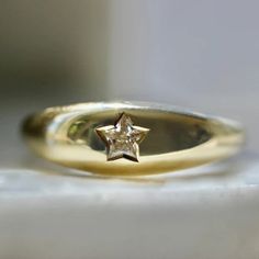 Selene White Star Cut Diamond Ring - Gem Breakfast Star Shaped Wedding Rings, Flat Engagement Rings, Star Engagement Ring, Metal Jewelry Handmade, Gem Breakfast, Wide Band Diamond Rings, Wide Band Engagement Ring, Modern Engagement Ring, Moon And Star Ring