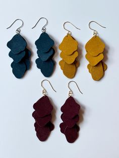 These gorgeous leather earrings are weightless and flowy. I love the way they change and move as you wear them! Hooks are gold, bladed stainless steel or stainless steel, making them perfect for sensitive ears. Leather Statement Earrings, Red Leather Earrings, Fimo Leather Effect Earrings, Neon Leather Earrings, Adjustable Red Leather Earrings, Mount Pleasant Sc, Gorgeous Leather, Mount Pleasant, Etsy Earrings Dangle