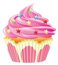 a cupcake with pink frosting and stars on top royalty illustration for design or print