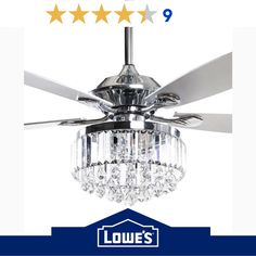 a ceiling fan with crystal chandelier hanging from it's blades and five stars