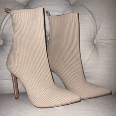 Color Blush (Beige) Size Info Runs Small; Size 6 4 1/4" Heel 6 3/4" Shaft Details A Stretchy, Socklike Fit Define A Statement-Making Boot Balanced By A Slender Pointy Toe And Towering Stiletto Heel. Pull-On Style Textile Upper/Synthetic And Textile Lining/Synthetic Sole Never Worn And Still In Its Clear Packaging Cream High Heeled Boots, Fitted Cream High Heel Boots, Cream Fitted Heels For Fall, Fitted Ankle Strap Boots For Fall, Winter Beige Pointed Toe Booties, Fitted Cream Heeled Boots For Winter, Cream Ankle-high Fitted Boots, Fitted High Heel Winter Booties, Cream High Heel Boots For Winter