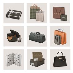 several different types of bags and purses are shown in this image, including one for the women's handbag