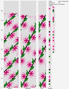 the cross stitch pattern is shown in pink and green