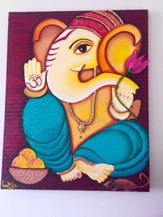 a painting of an elephant holding a flower