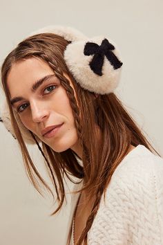 The perfect pair to add to your cold-weather accessories collection, these fun and fuzzy ear warmers are featured in a faux fur fabrication with bow printing at sides for the ideal femme fishing touch. | So Sweet Ear Warmers by Hansel From Basel at Free People in White Knit Earmuffs, Cute Winter Hat, Free People Hat, Baker Boy Cap, Floppy Sun Hats, Holiday Gift Ideas, Ear Warmer, Accessories Collection, Head Accessories