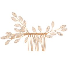 Vine Rhinestone Hair Comb will ensure that you create a unique hairstyle for your special day! Featuring a gold colored metal comb with bendable wires with leaf shaped rhinestones, this comb can be customized and embellished any way you see fit. Glide it into your perfect wedding day hairstyle!     Dimensions:    Length: 3"  Width: 4 3/4"      Package contains 1 comb. Communion Hairstyles, Rhinestone Hair Comb, Metal Comb, Rhinestone Hair, Bride Accessories, Wedding Bridal Party, Coin Pearls, Wedding Jewelry Bracelets, Fabric Bolts