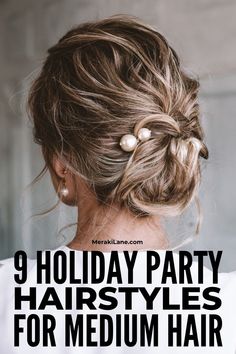 "16 Beautiful Makeup Looks to Match Your Easy Party Hairstyle" Christmas Party Short Hairstyles, Easy Hairstyles For Christmas Party, Medium Length Holiday Hairstyles, Office Party Hairstyles, Easy Hairstyles For Parties, Hairstyles For Cocktail Party, Cocktail Hairstyles Medium, Easy Diy Hairstyles For Medium Hair, Night Out Hairstyles Medium