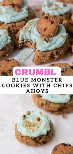 blue monster cookies with whipped cream on top