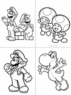 four different pictures of mario and luigi's friends in the style of cartoon characters