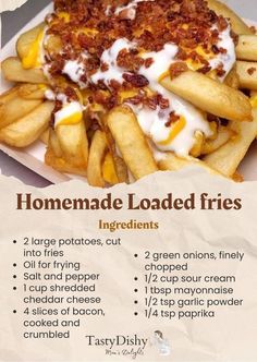 a poster with instructions on how to make homemade loaded fries