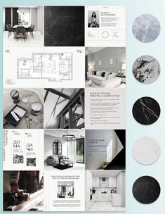 an open magazine with black and white photos on it's pages, including the interior design