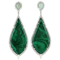 41.2 Carat Malachite Opal Diamond 18 Karat Gold Earrings For Sale at 1stDibs Luxury Teardrop Gemstones, Luxury Green Multi-stone Earrings, Elegant Malachite Earrings, Mens Diamond Jewelry, Opal Drop Earrings, Malachite Jewelry, Diamond Jewelry Designs, Blake Lively, Floral Earrings